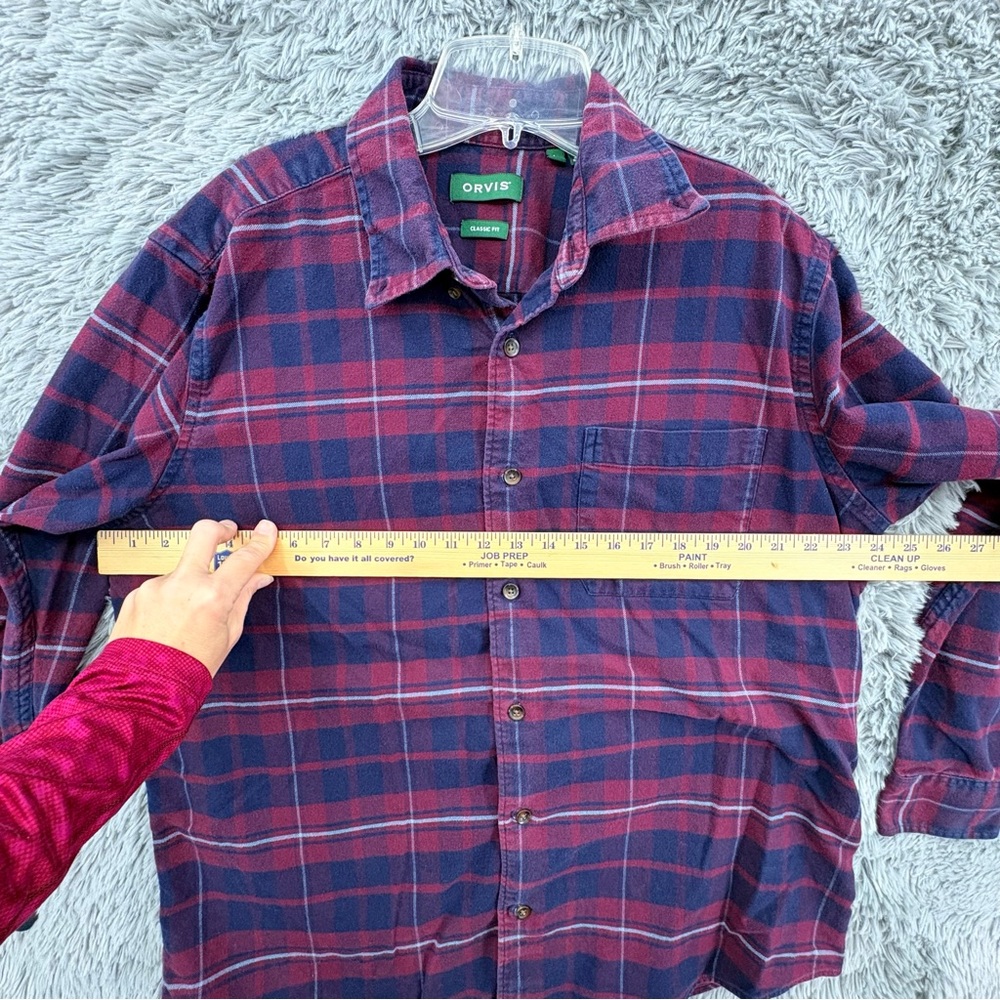 Orvis Flannel Shirt Mens Large Classic Fit Button Up Sangria Plaid Double Brush - Picture 4 of 8